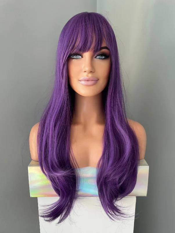 Ash - blonde bob wig for a trendy and cool - toned look"Electra" - Long Neon Purple Wig