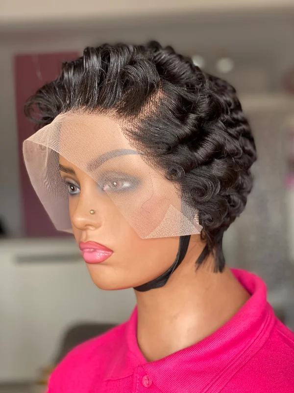 Human - hair wig with a pre - plucked hairline for a more natural lookFrontal Pixie cut human hair wig