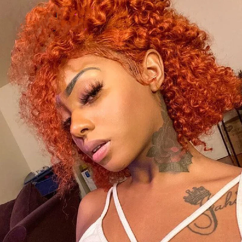 Bob wig with side - swept bangs for a sophisticated lookGinger Orange Bob Wig Transparent Lace Front Wig