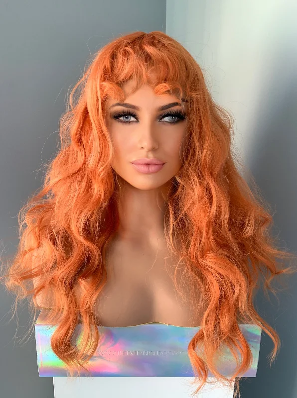 Bob wig with a balayage effect for a natural - looking color transition"Hazel" - Curly Auburn Orange Wig with Bangs