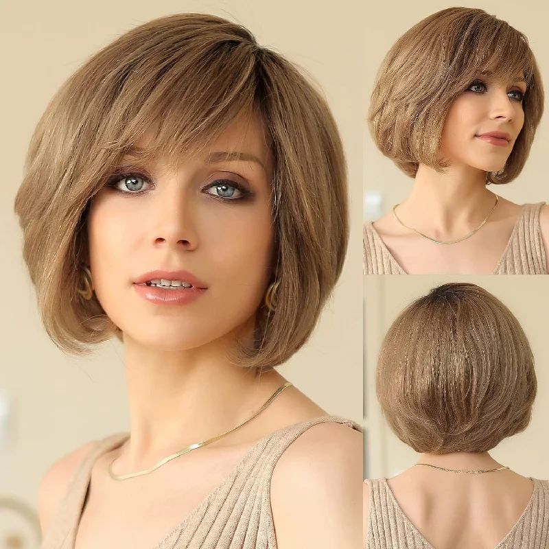 Human - hair wig with a pre - bleached knot for a natural - looking scalpHD Hand-Tied Lace Front Human Hair Blend Wig