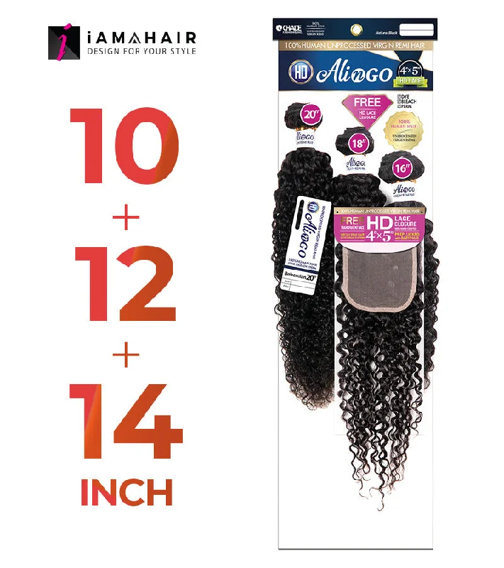 Synthetic braided wigs with a natural - looking textureNew Born Free 100% Human Hair ALI N GO 3PCS+4x5 HD CLOSURE-(10+12+14)+10 BOHEMIAN WAVE - HDAG344B1