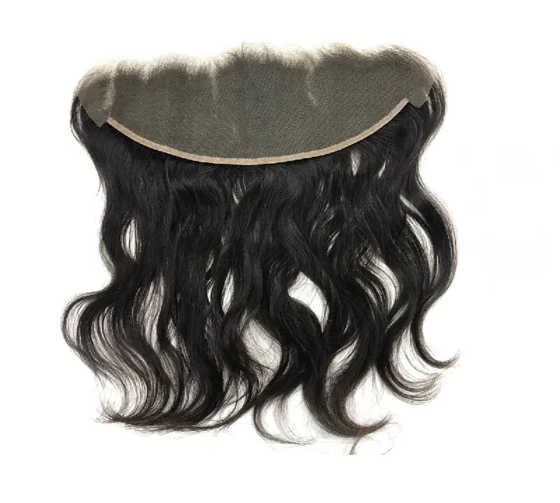 Human - hair wig with a pre - bleached knot for a natural - looking scalpHuman Hair Lace Frontal, 13" x 4”