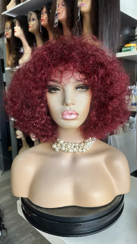 Virgin - human - hair wig with a natural - looking texture for a luxurious feelJeane Fringe Red