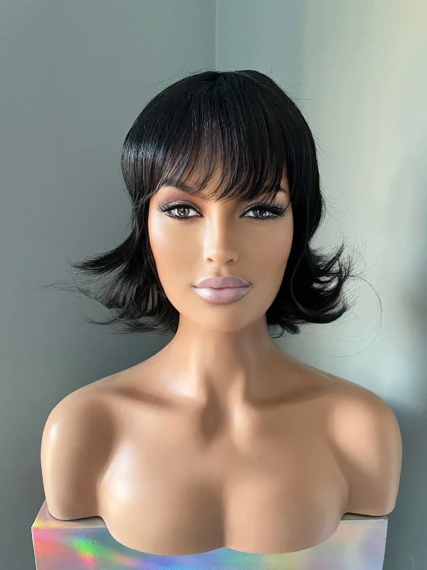 Bob wig for daily wear with a low - maintenance design"Jett" - Short Black Mullet Wolf Cut Wig