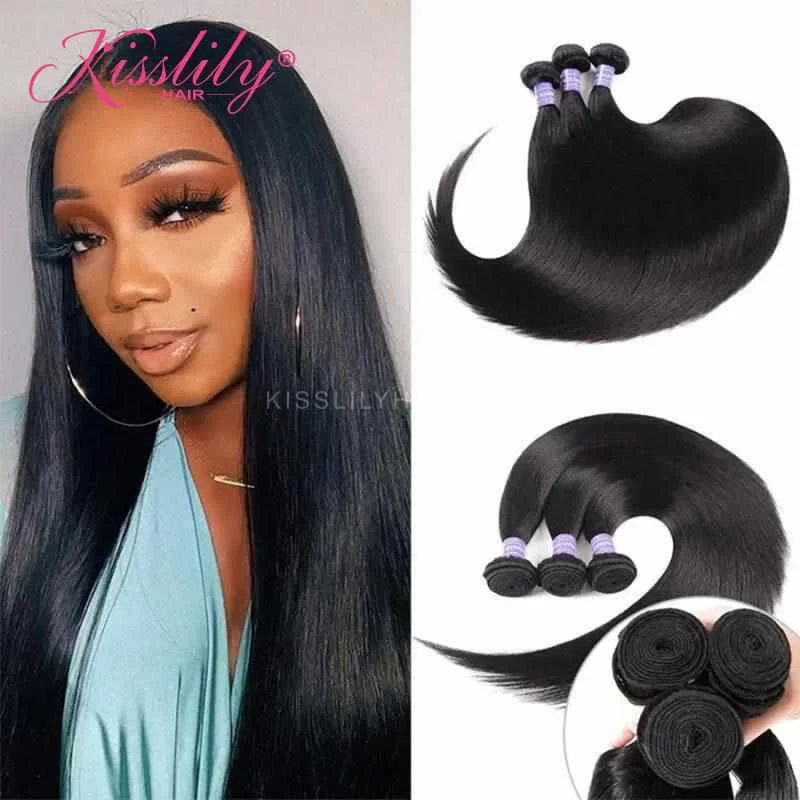 Human hair braided wigs for a luxurious feelKisslily Hair 3 PCs Straight Indian Virgin Bundle [WEFT23]