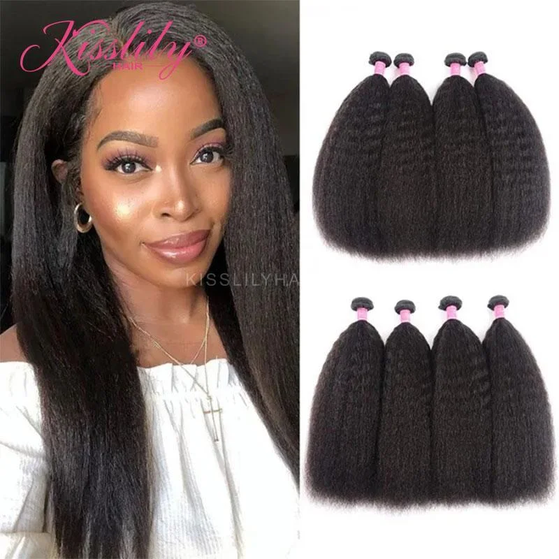 Braided wigs with a 180 - density for a full and thick appearanceKisslily Hair 4 PCs Yaki Straight Indian Virgin Bundle [WEFT29]