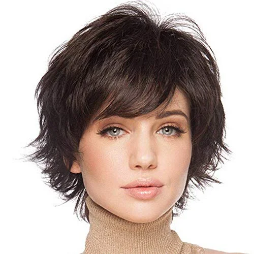 Human - hair wig with a wavy texture for a beachy and relaxed lookLayered Short Flip Style Blended Human Hair Wig for Women