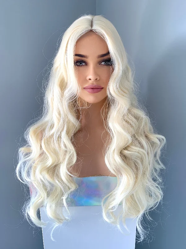 Layered bob wig to add volume and dimension"Lisa" - Long Platinum Blonde Partial Lace Front Wig