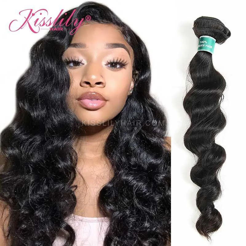 Human hair braided wigs for a luxurious feelKisslily Hair 1 PC Loose Wave Indian Virgin Bundle [WEFT06]