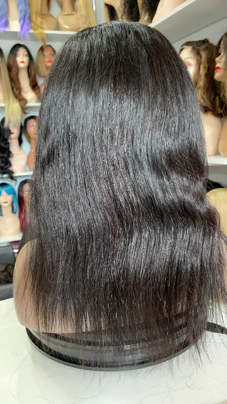 Human - hair wig with a silk - base cap for a comfortable and smooth feelLoveth straight