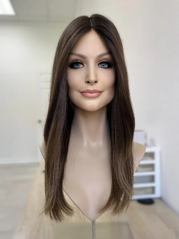 Bob wig with a pre - plucked hairline for a more natural lookLusta Game Changer Wig, "Dark Rooted Brunette" (R2239)