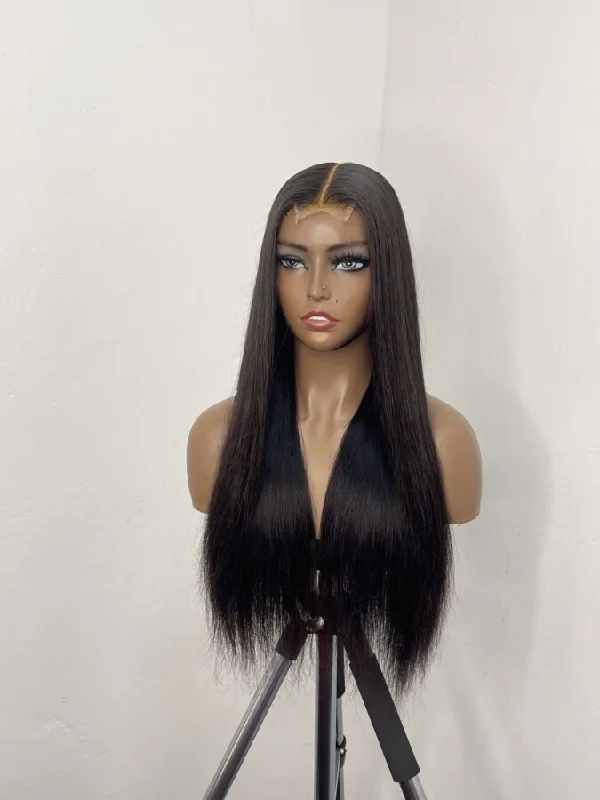 Human - hair wig with a side - part for a more flattering appearanceLUXURY DOUBLE DRAWN BONE STRAIGHT  HUMAN HAIR WIG