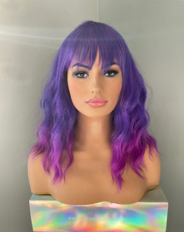 Lace - front bob wig for a seamless hairline"Lydia" - Ombre Purple Body Wave Wig with Bangs