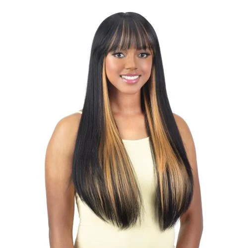 Human - hair wig with a side - swept bang for a sophisticated lookMayde Beauty Human Hair Blend Wig Mocha Divine