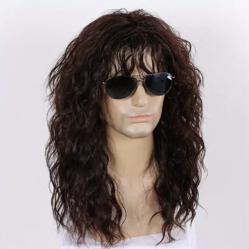 Bob wig in a jet - black color for a classic appearanceMen's Long Mullet Wig - Brown