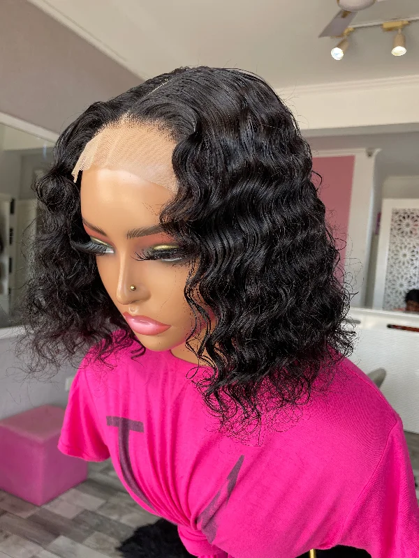 Human - hair wig with a pre - plucked hairline for a more natural lookMONGOLIAN DEEP WAVE HUMAN HAIR WIG