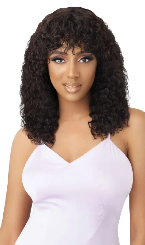 Human - hair wig with a side - swept bang for a sophisticated lookMy Tresses Purple Label 7A Unprocessed Human Hair Full Cap Wig HH- Wet & Wavy Natural Curly 18"