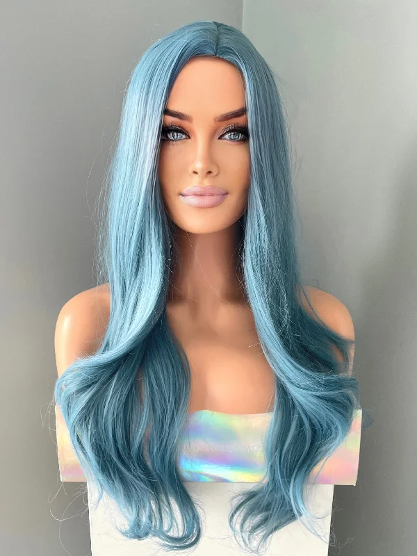 Bob wig with a pixie - inspired cut for a bold and stylish choice"Neptune" - Long Blue Wig with Loose Curls