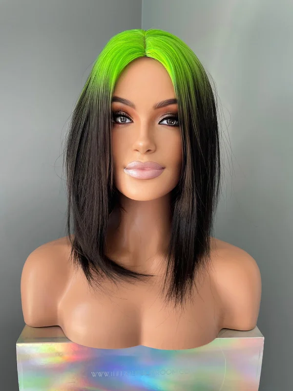 Bob wig with a balayage effect for a natural - looking color transition"Onyx" - Short Ombre Green Black Bob Wig