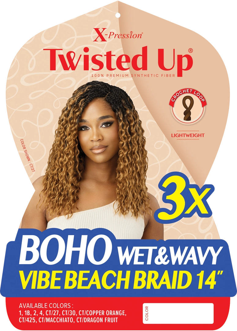 Braided wigs with a pre - plucked hairline for a natural lookOutre Boho Wet & Wavy Vibe Beach Braid 14" 3X