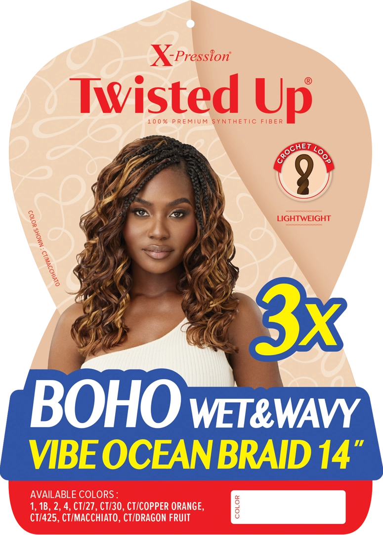 Adjustable - cap braided wigs for a comfortable fitOUTRE BOHO WET&WAVY VIBE OCEAN BRAID 14 3X