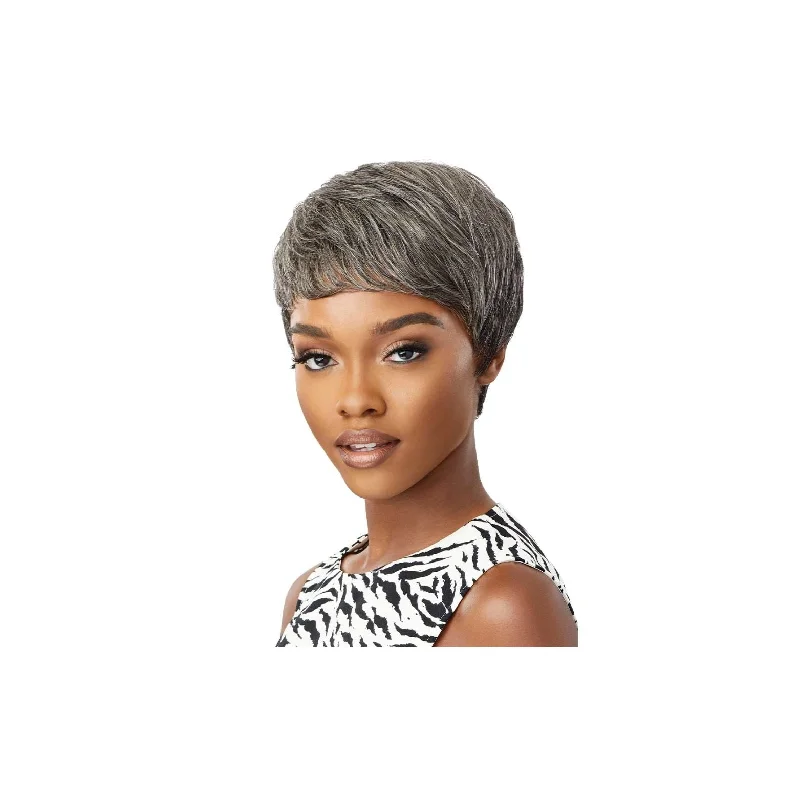 Malaysian - human - hair wig with a smooth and silky textureOUTRE Fab & Fly Gray Glamour Unprocessed Human Hair Wig - EDEN