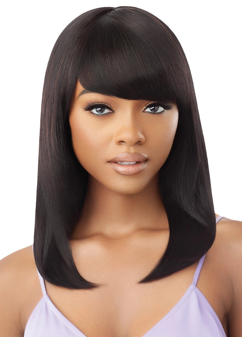 Human - hair wig with a wispy fringe for a soft and feminine lookOutre My Tresses Purple Label 100% Unprocessed Human Hair Full Cap Wig Clarissa