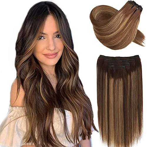 Indian - human - hair wig with a natural - looking shineReal Hair Balayage Clip in Hair Extensions