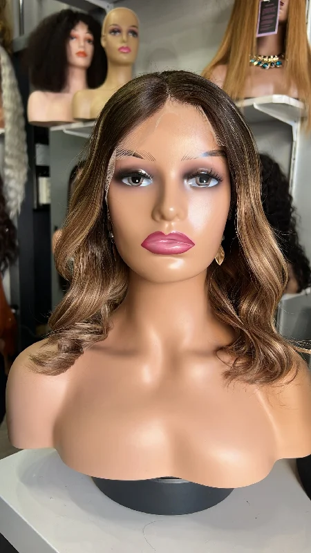 Human - hair wig with a side - part for a more flattering appearanceRosy