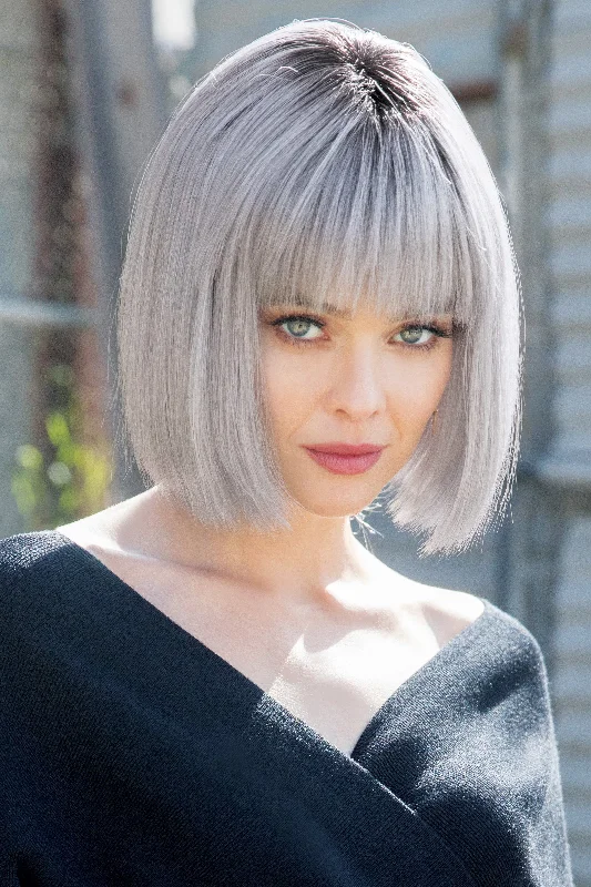 Bob wig with a curly fringe for a playful and youthful vibeSale - Rene of Paris Wigs - Nico #2392 - Color: Silver Stone