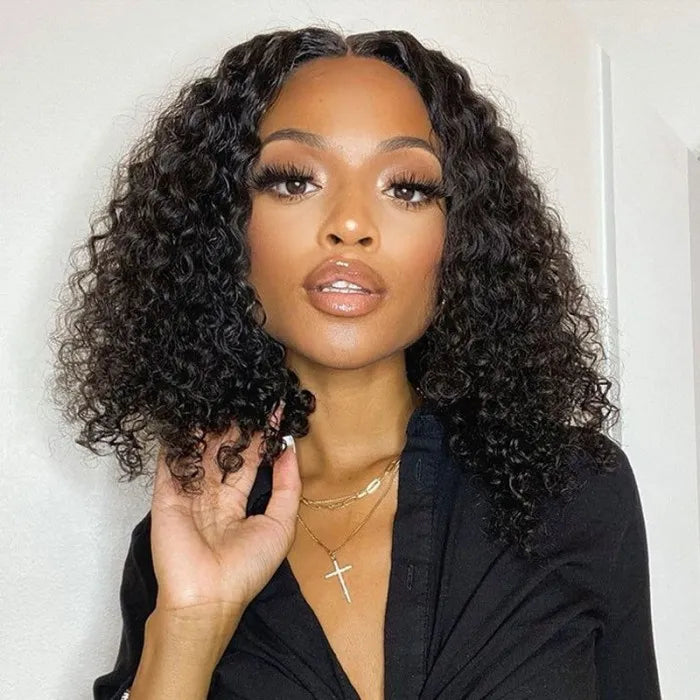 Bob wig with auburn highlights for a warm and vibrant appearanceGlueless Wig Natural Black Color Short Curly Wig Bob 4x4/13x4 Transparent Lace Front Wigs