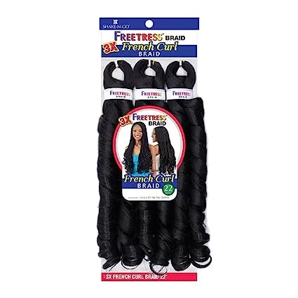 Heat - resistant braided wigs for styling flexibilitySpecial 3 packs Deal for FreeTress French Curl 22" color 1B