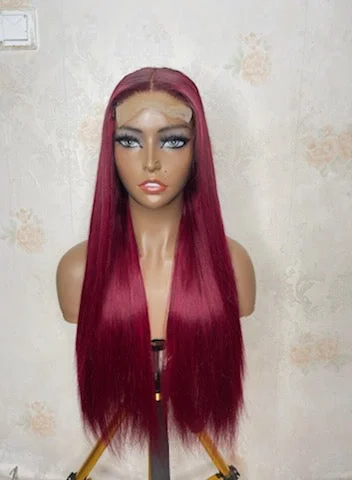 Human - hair wig with a straight texture for a sleek and minimalist lookVIETNAMESE BURGUNDY STRAIGHT WIG