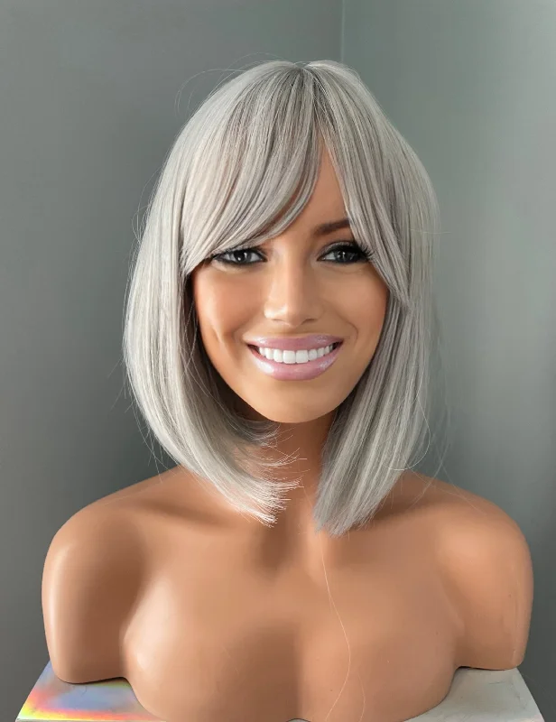 Bob wig with a pixie - inspired cut for a bold and stylish choice"Yvette" - Short Silver Bob Wig